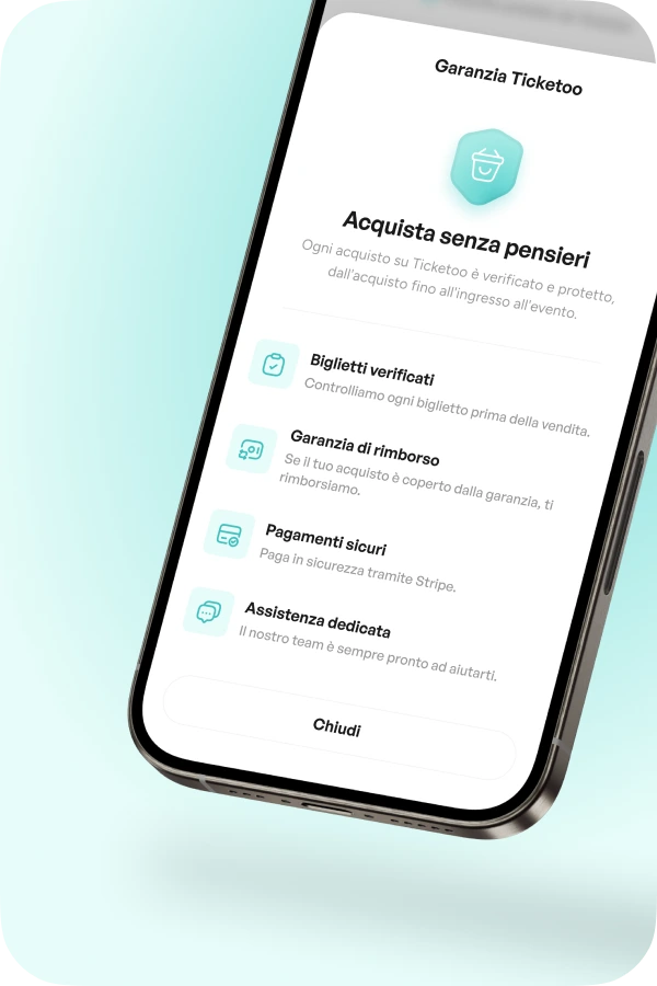 La schermata della garanzia Ticketoo nell’app